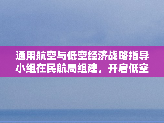 通用航空与低空经济战略指导小组在民航局组建，开启低空经济新时代