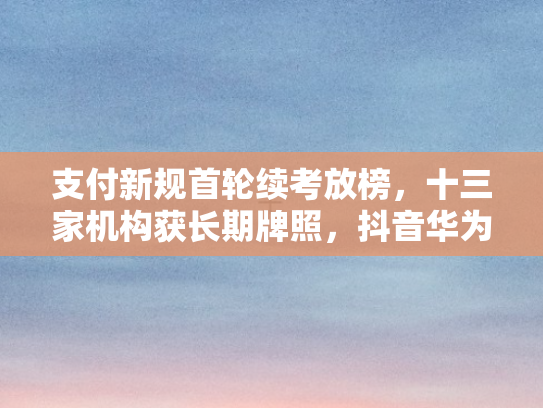 支付新规首轮续考放榜，十三家机构获长期牌照，抖音华为支付崭露头角