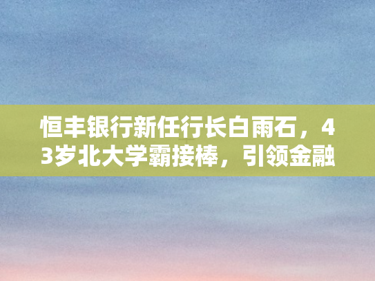 恒丰银行新任行长白雨石，43岁北大学霸接棒	，引领金融新征程