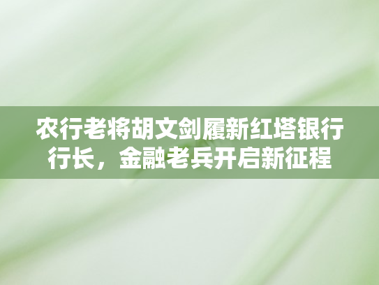 农行老将胡文剑履新红塔银行行长，金融老兵开启新征程