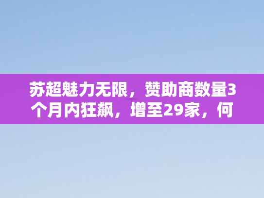 苏超魅力无限	，赞助商数量3个月内狂飙，增至29家，何以如此吸引资本注入？