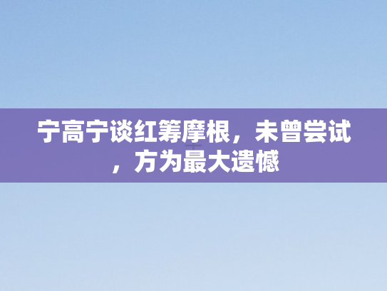 宁高宁谈红筹摩根	，未曾尝试，方为最大遗憾