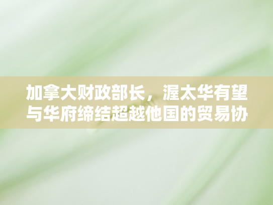 加拿大财政部长，渥太华有望与华府缔结超越他国的贸易协议