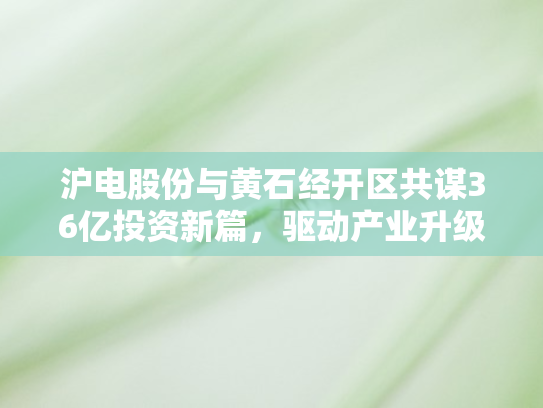 沪电股份与黄石经开区共谋36亿投资新篇，驱动产业升级新引擎