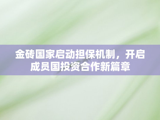 金砖国家启动担保机制，开启成员国投资合作新篇章